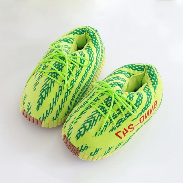 green yeezy slippers